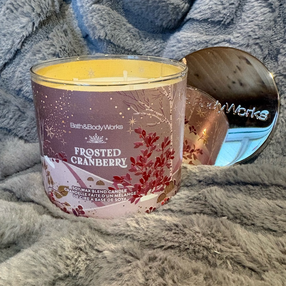 Bath & Body Works Frosted Cranberry Candle - Purple and Silver